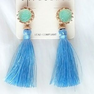 Influence Boho Circle Druzy/Thread Tassel Earrings